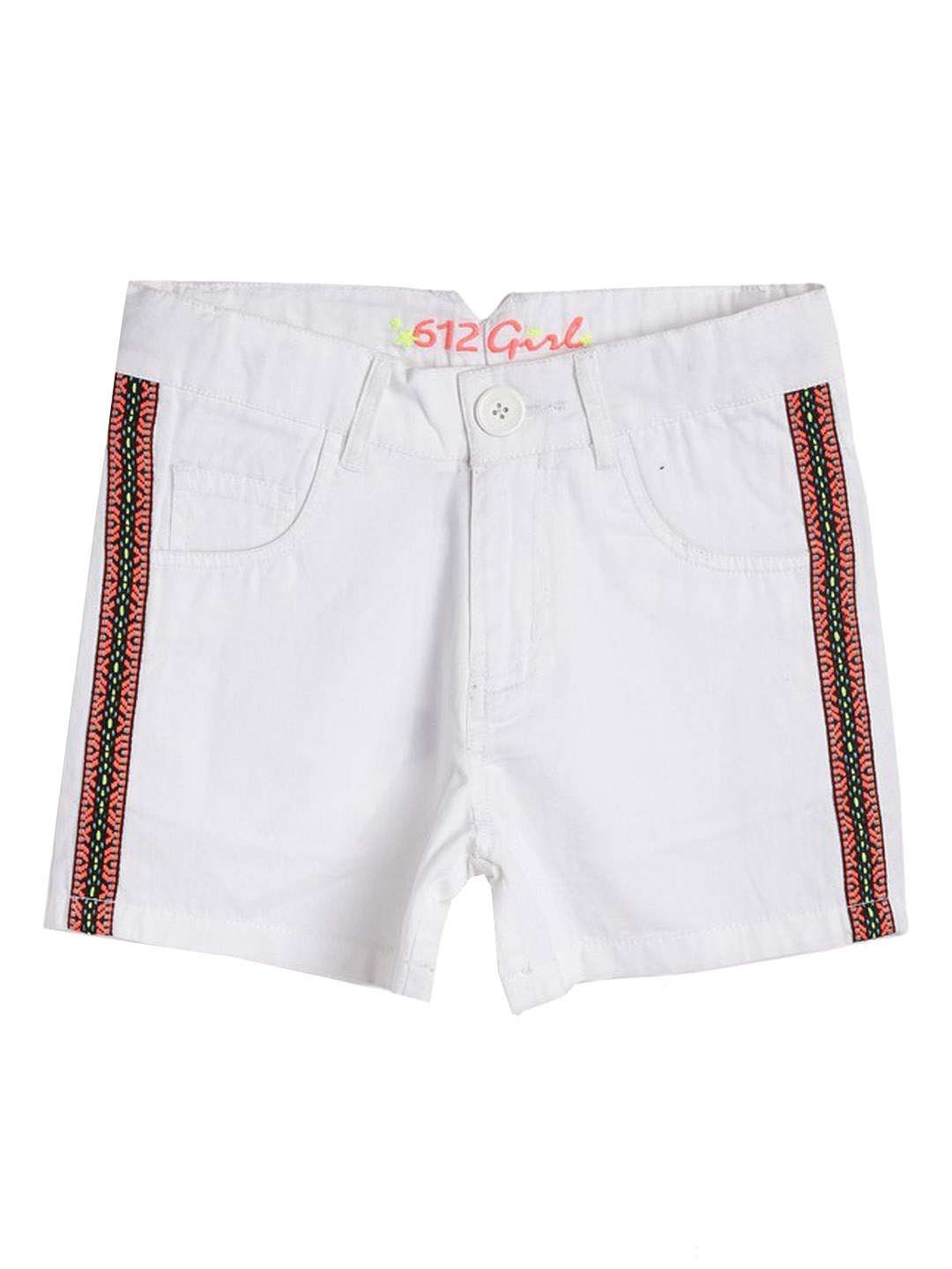 

612League Girls White Solid Slim Fit Denim Shorts
