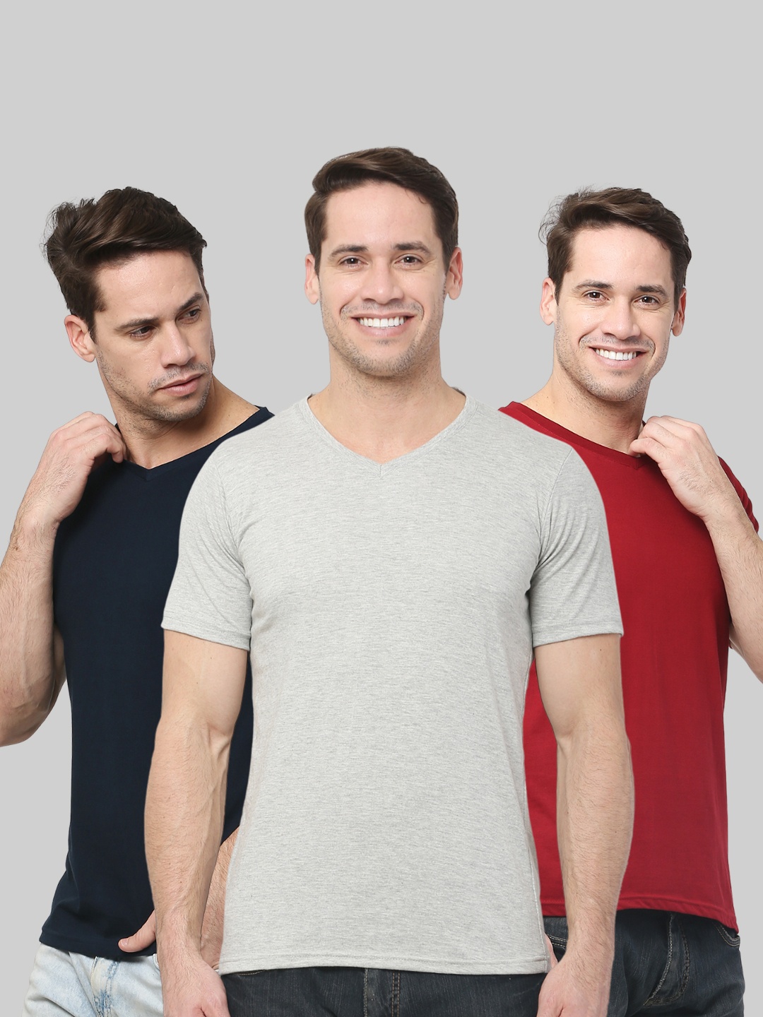 

The Label Bar Men Pack of 3 V-Neck Cotton T-shirt, Blue