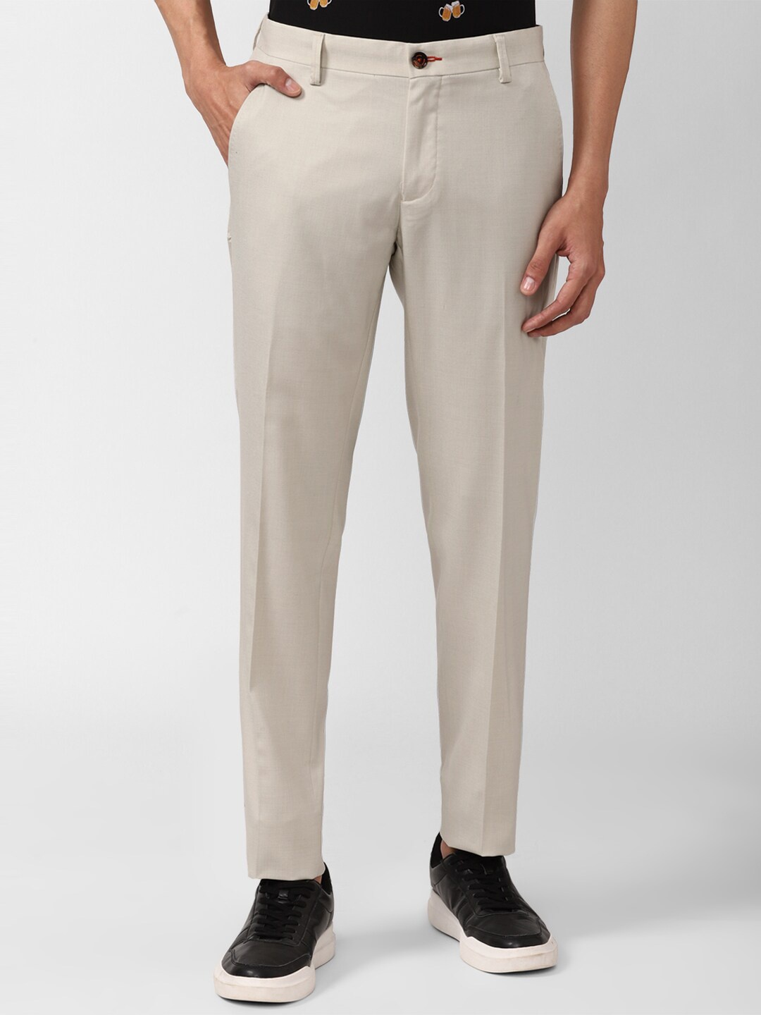 

SIMON CARTER LONDON Men Beige Pure Cotton Slim Fit Trousers