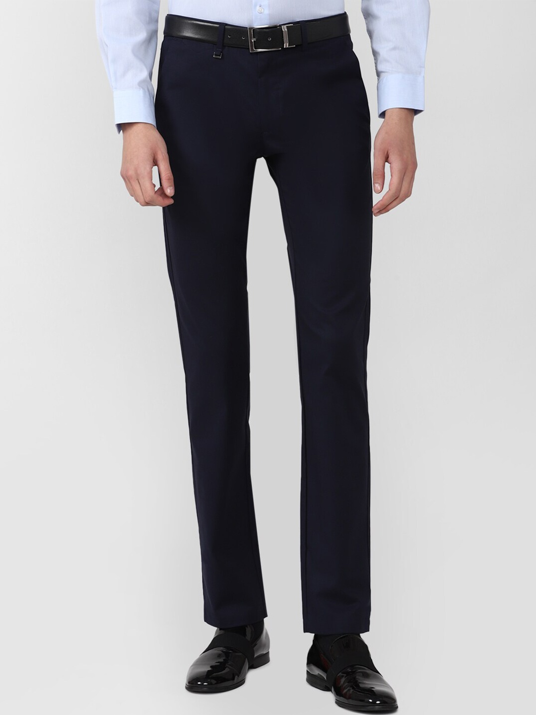

Van Heusen Men Navy Blue Solid Slim Fit Formal Trousers