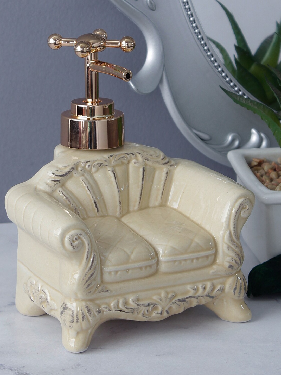 

A Vintage Affair- Home Decor Beige Colored Ceramic Vintage Sofa Soap Dispenser