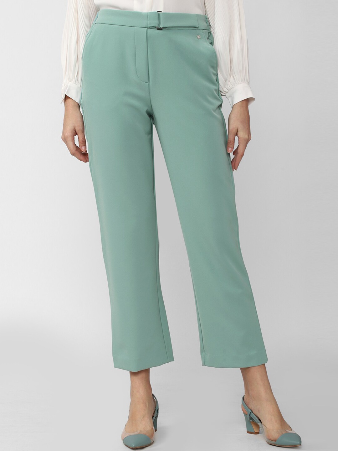 

Van Heusen Woman Green Solid Parallel Trousers