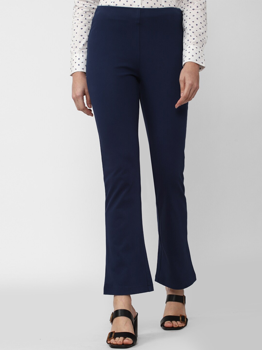 

Van Heusen Woman Women Navy Blue Mid Rise Regular Fit Cotton Trousers