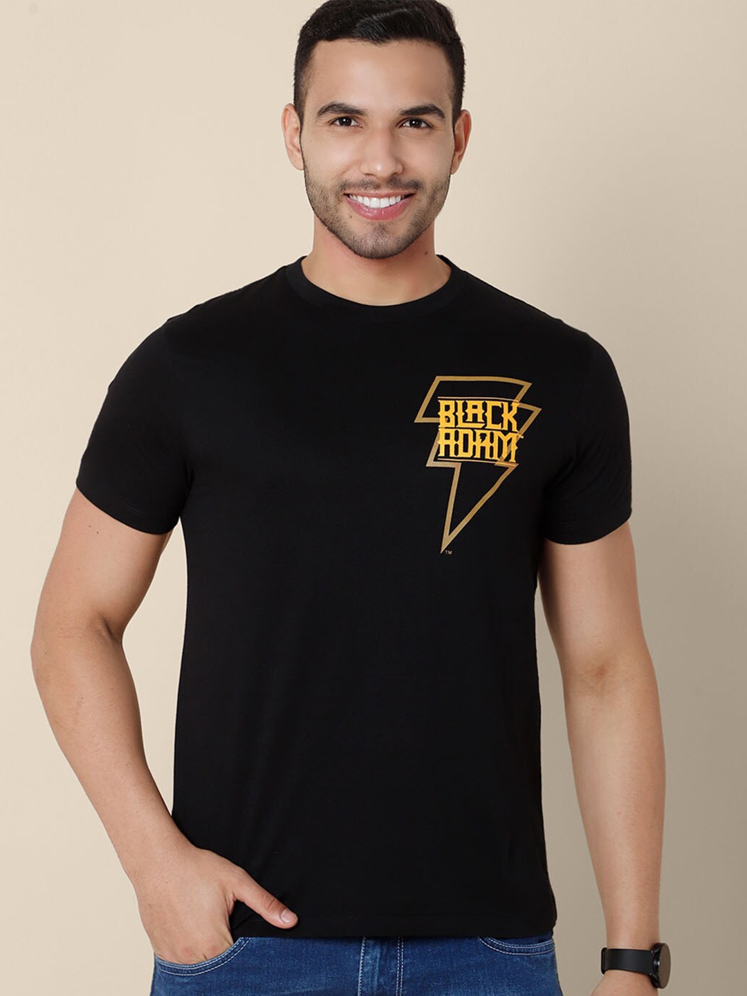 

Free Authority Men Black Adam Graphic Printed Pure Cotton T-shirt