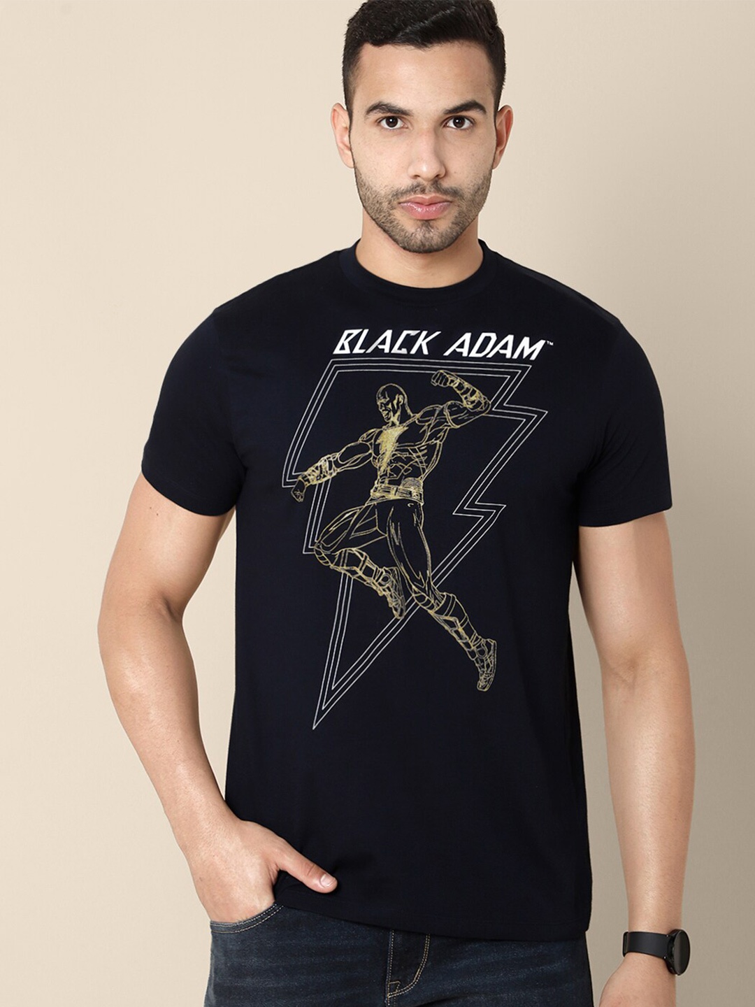 

Free Authority Men Pure Cotton Adam Printed T-shirt, Black