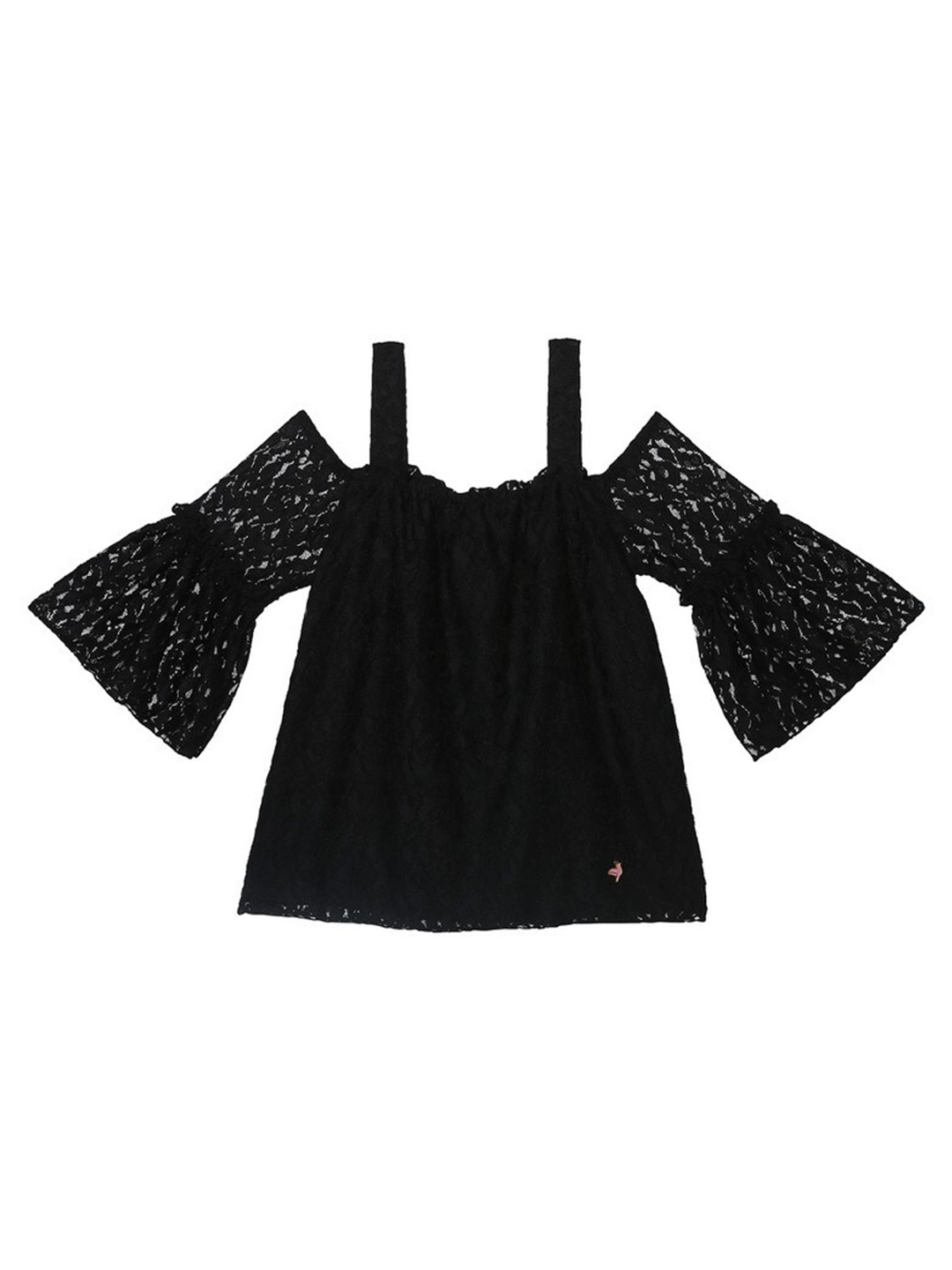 

612League Girls Self-Design Cold-Shoulder Sleeves Top, Black