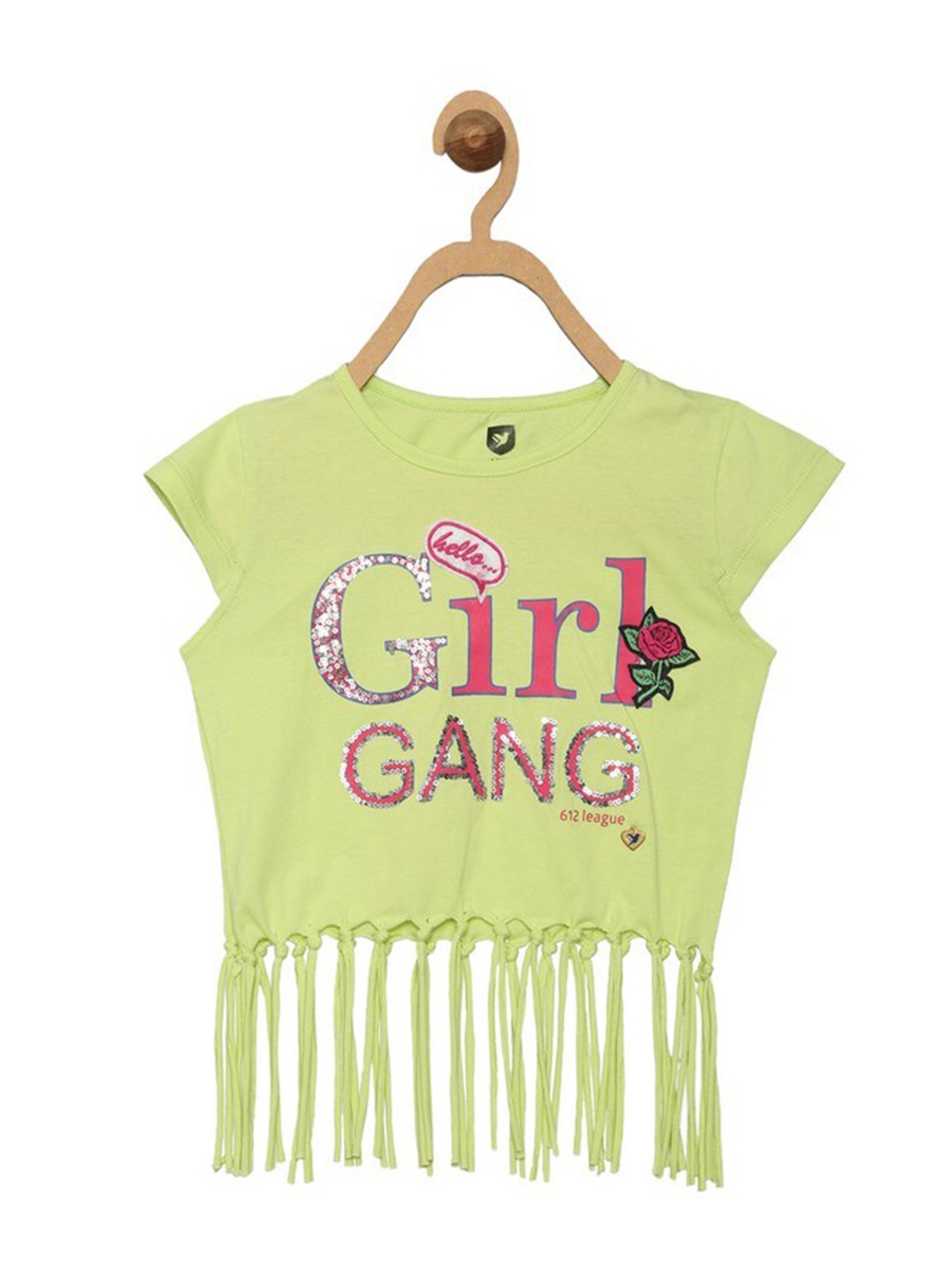 

612League Girls Green Print Top