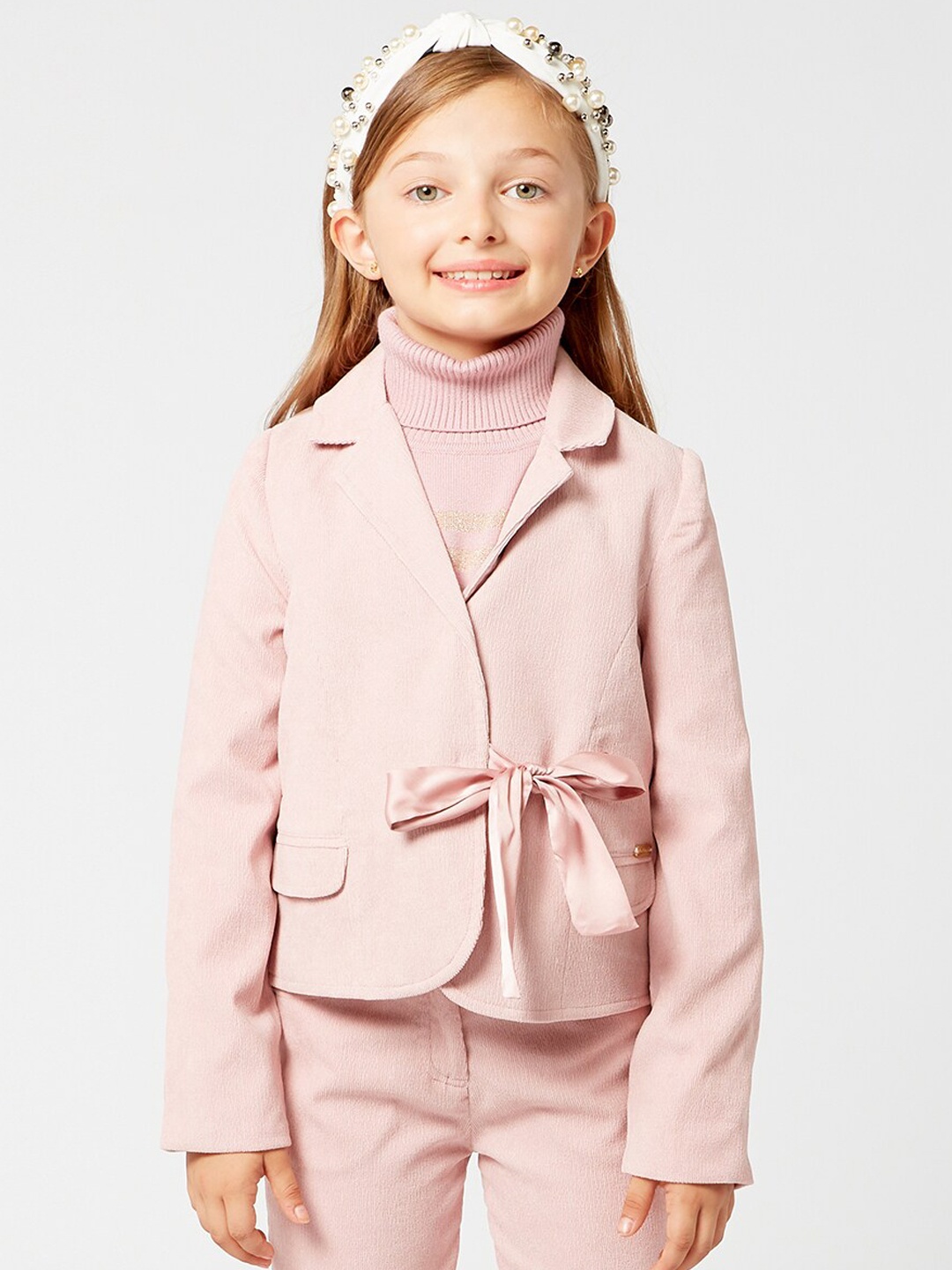 

One Friday Girls Pink Self-Design Casual Blazer