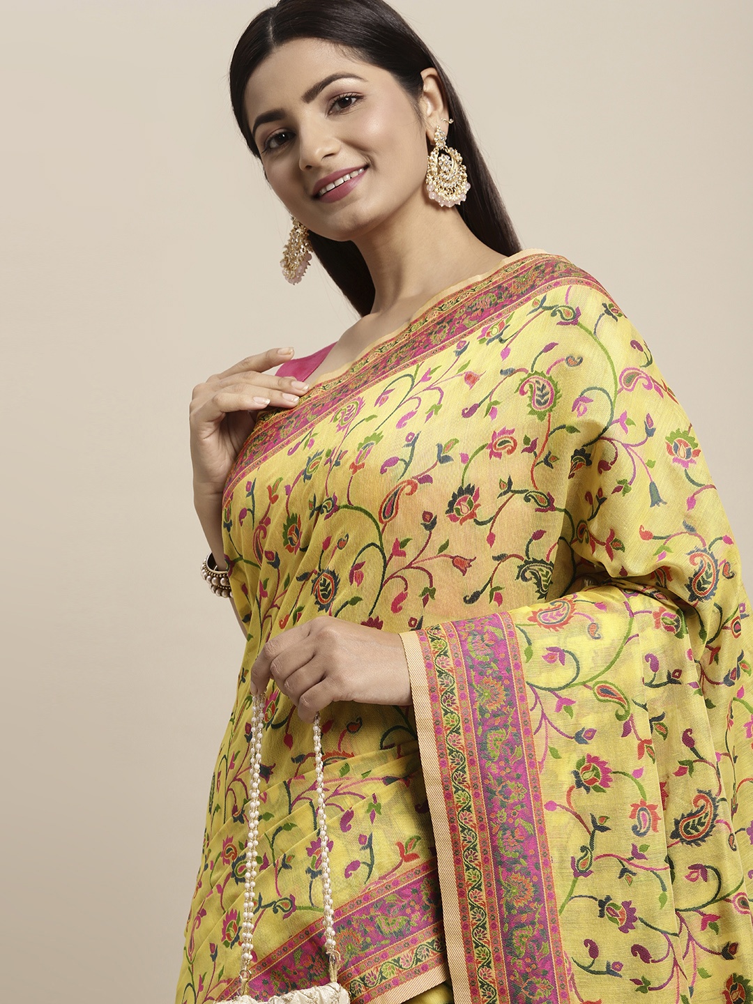 

AYKA CLOTHINGS Gold-Toned Floral Pure Cotton Patola Saree