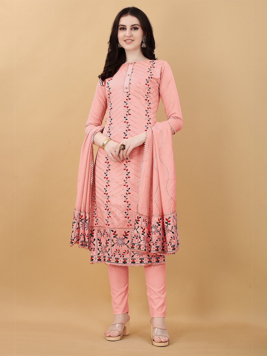 

APPLIX STYLE Pink & Red Embroidered Unstitched Dress Material