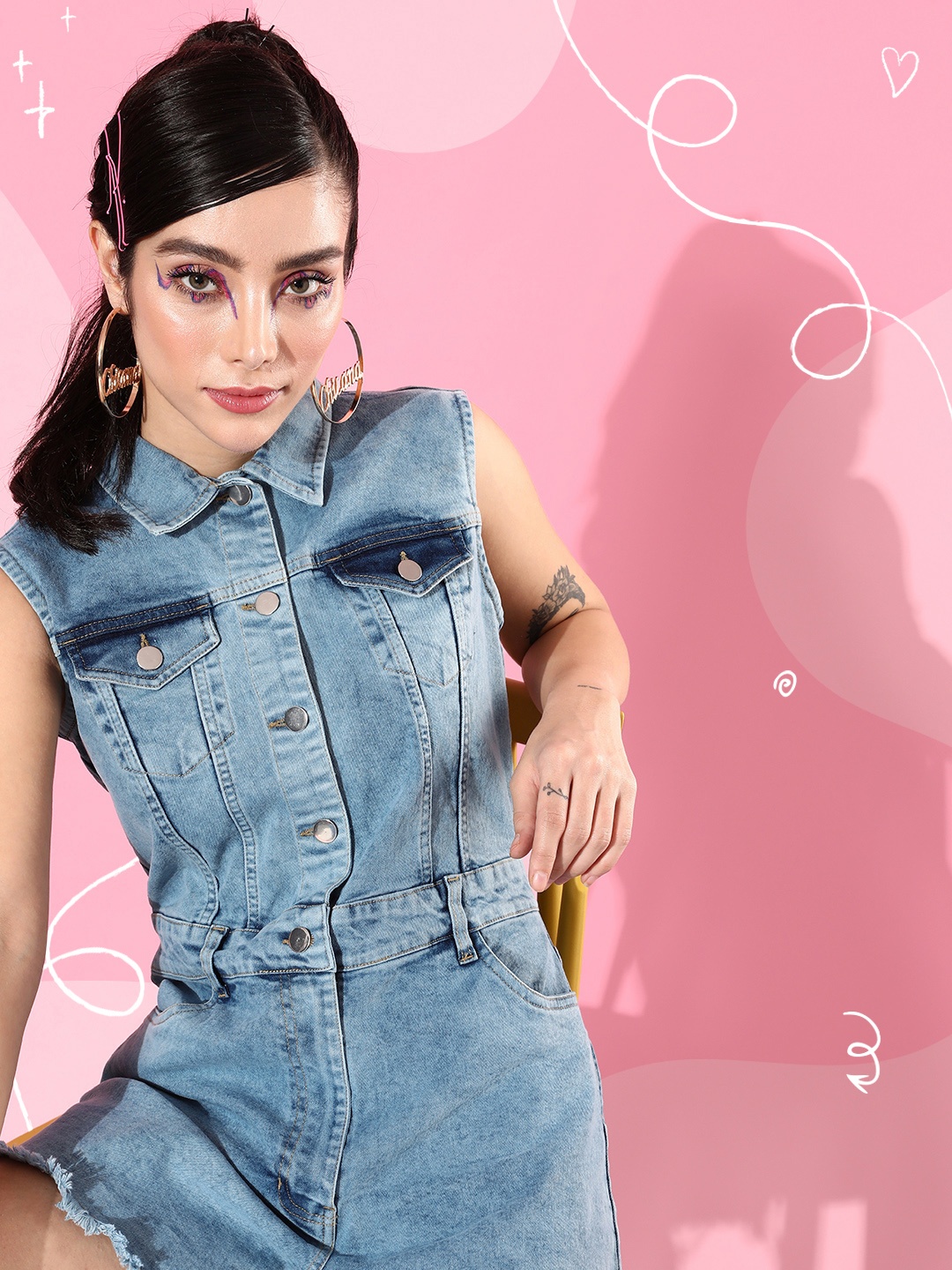 

Kook N Keech Pure Cotton Denim Shirt Collar Playsuit With Pocket Detail, Blue