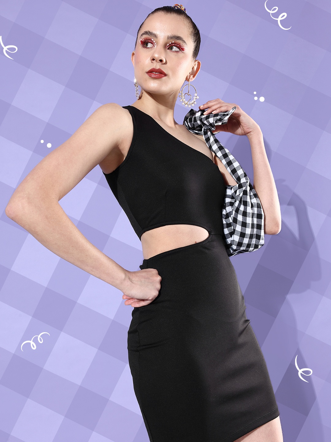 

Kook N Keech One Shoulder Bodycon Dress With Cut-Outs Detail, Black