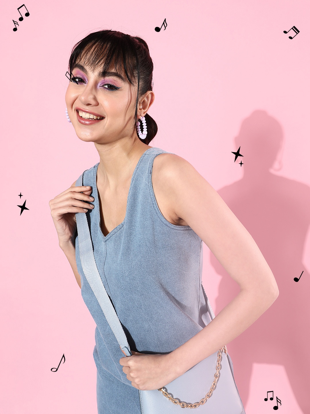 

Kook N Keech Pure Cotton Denim V-Neck Pinafore Dress, Blue