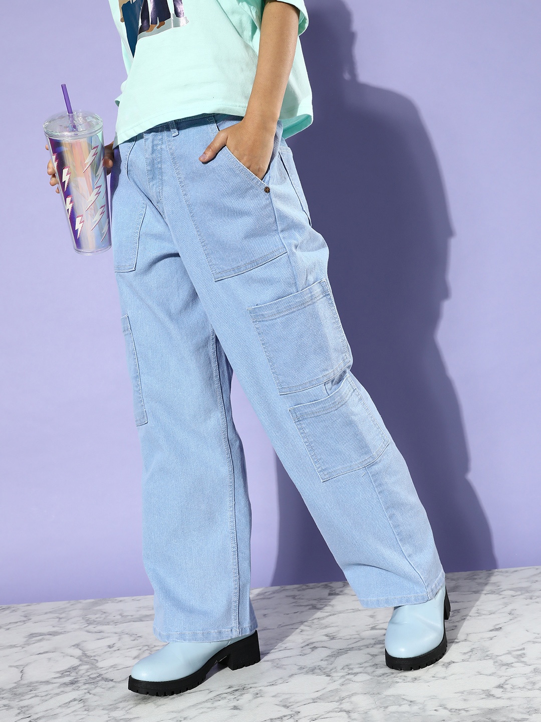 

Kook N Keech Women Straight Baggy Fit Light Fade Stretchable Jeans, Blue