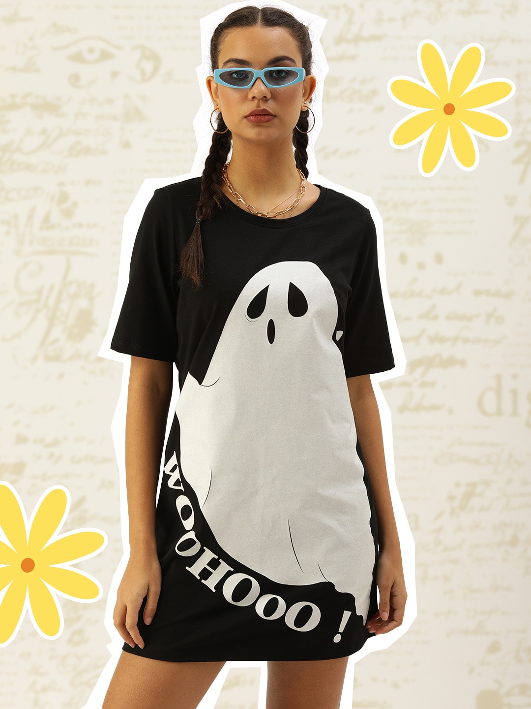 

Kook N Keech Women Black & White Graphic Printed T-shirt Dress