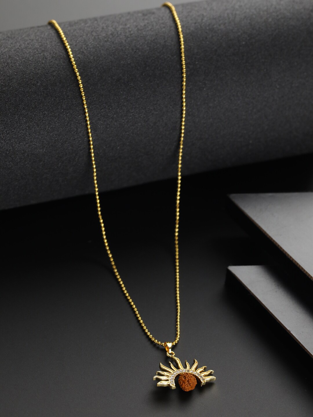 

Priyaasi Men Gold-Toned & White Gold-Plated Half-Sun Rudraksha Necklace