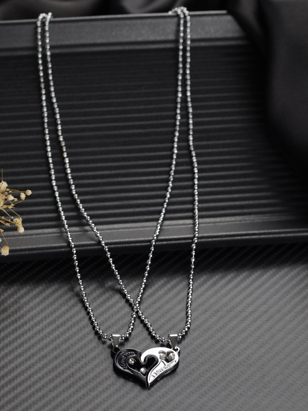 

Priyaasi Set of 2 Silver-Plated & Black Detachable Heart Couple Chain