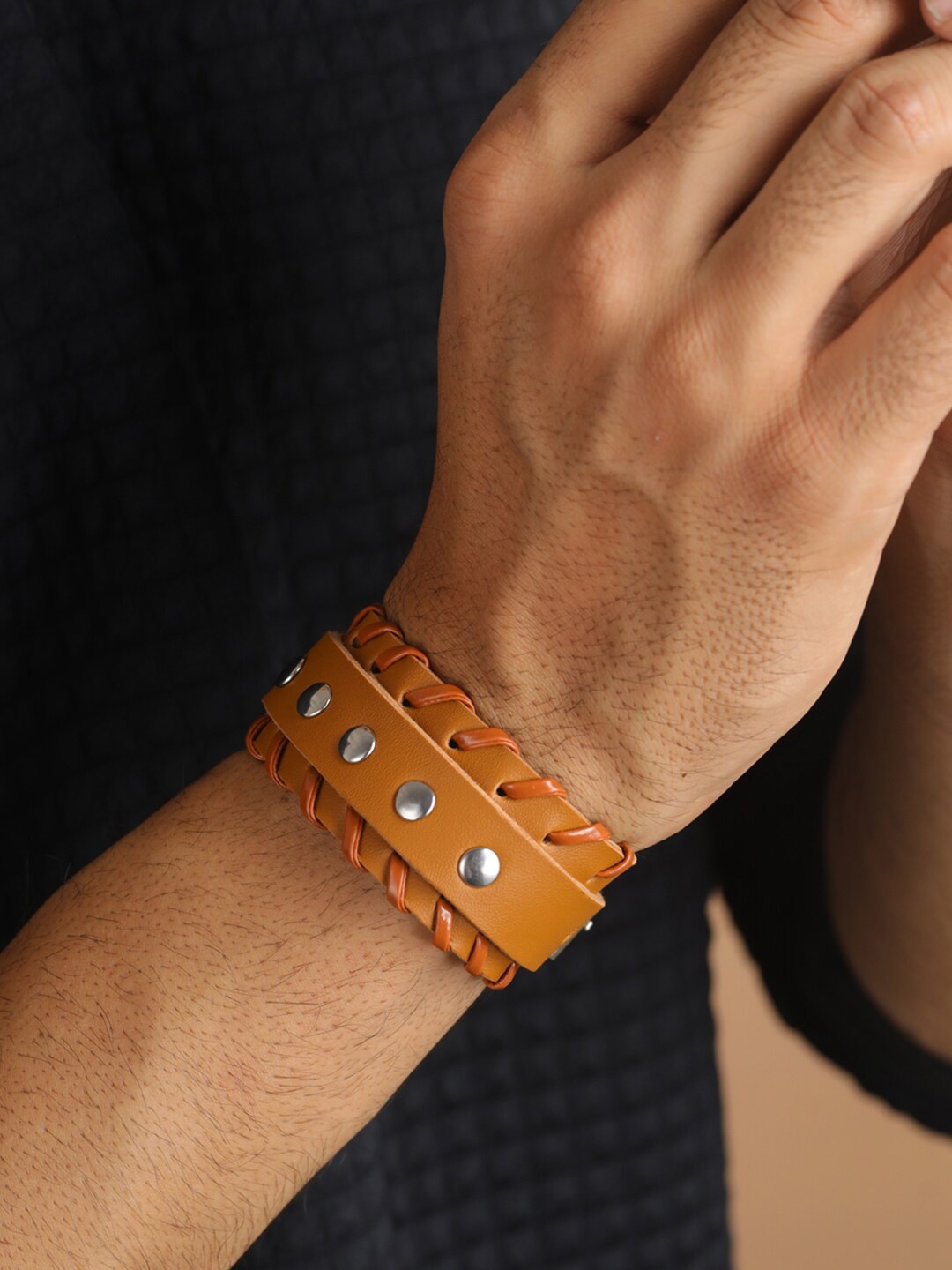 

Priyaasi Men Brown Leather Wraparound Bracelet