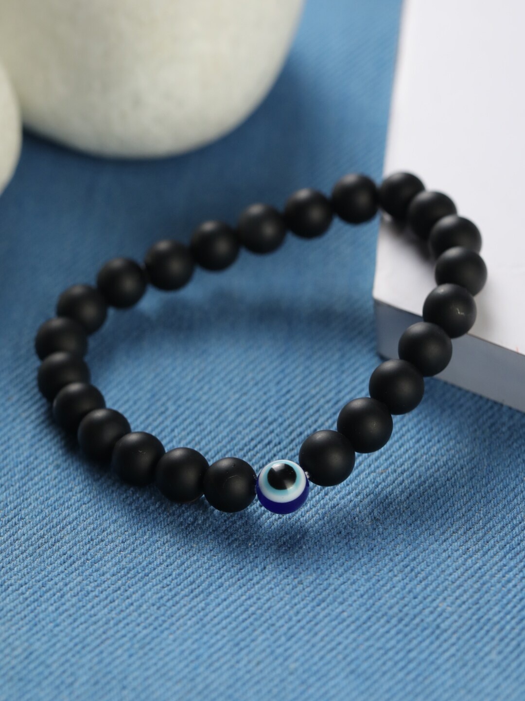 

Priyaasi Men Black & Blue Beaded Bracelet