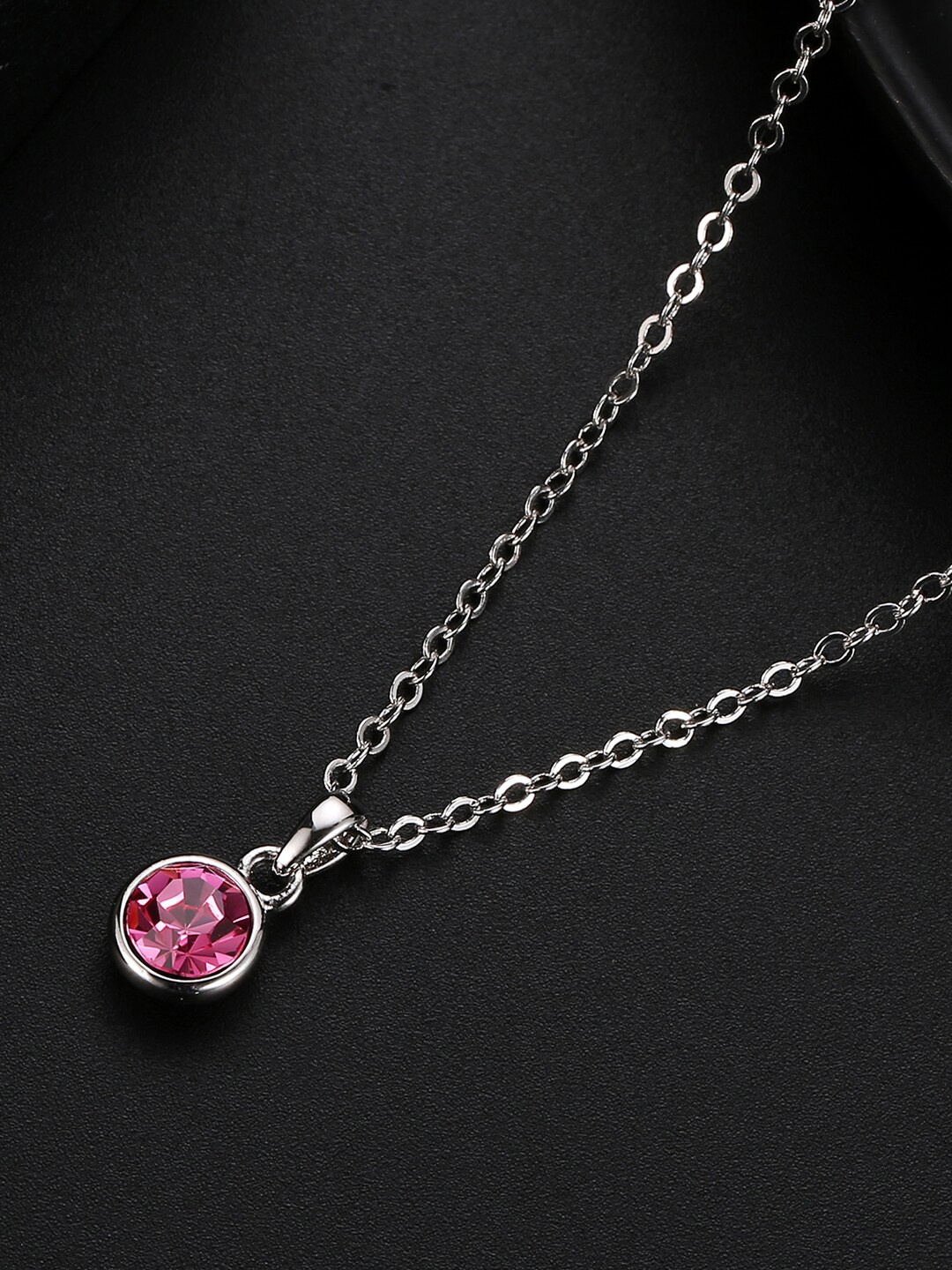 

Jewels Galaxy Pink CZ Studded Rhodium-Plated Pendant With Crystal Swarovski Chain