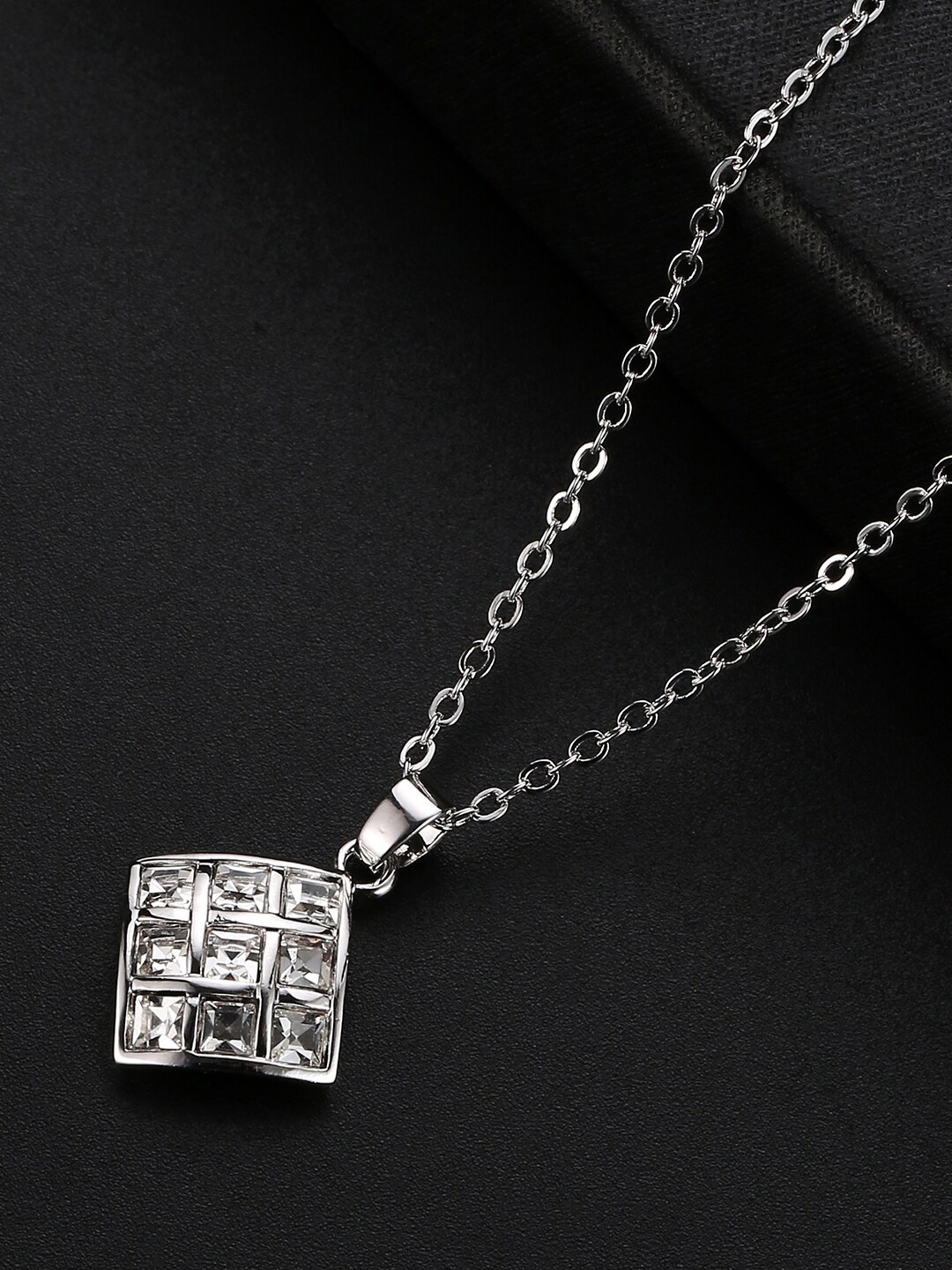 

Jewels Galaxy Women Rhodium-Plated Silver-Toned CZ Studded Pendant With Chain