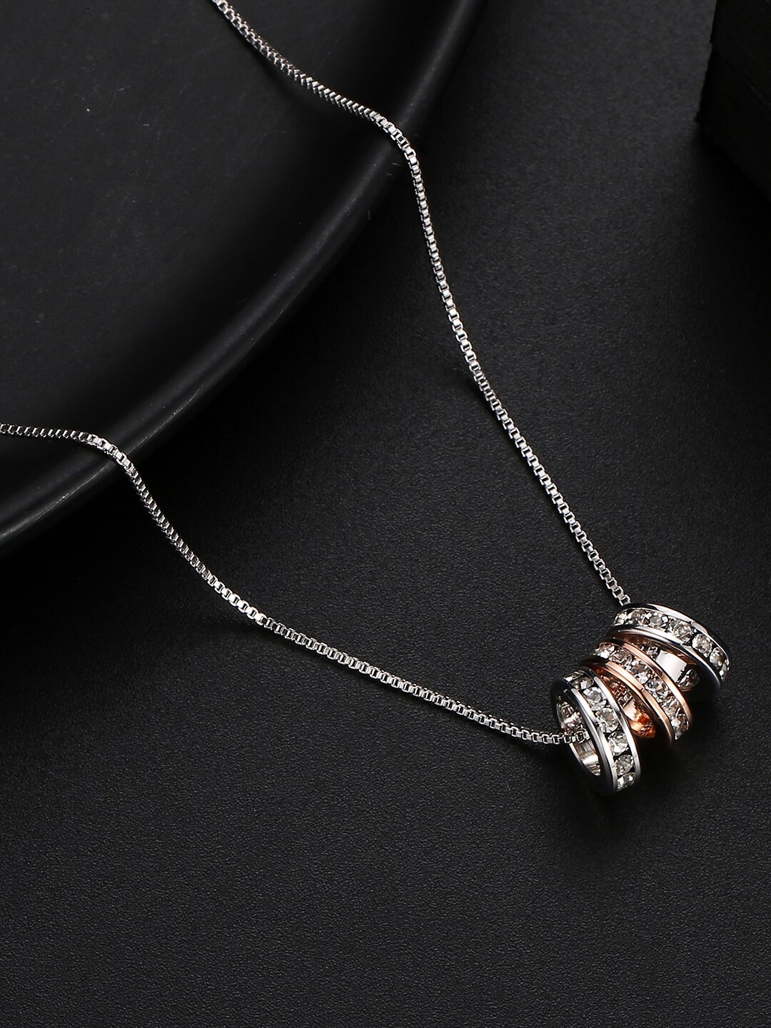 

Jewels Galaxy Silver-Toned Rhodium-Plated White CZ Studded pendant