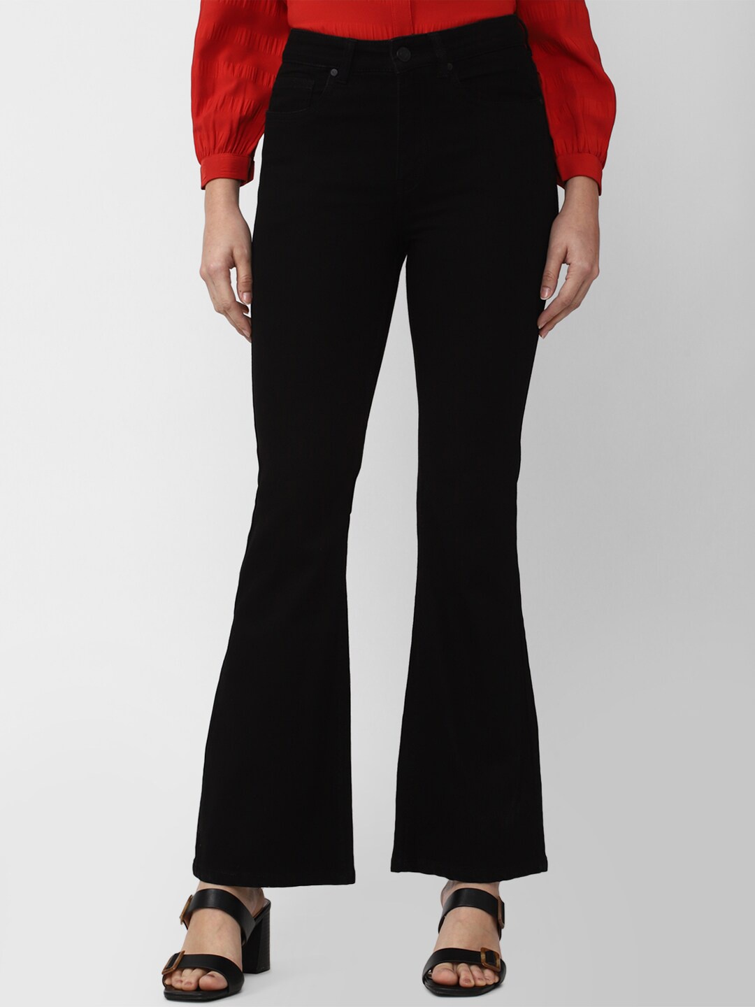 

Van Heusen Woman Women Black Solid Mid-Rise Cotton Flared Jeans