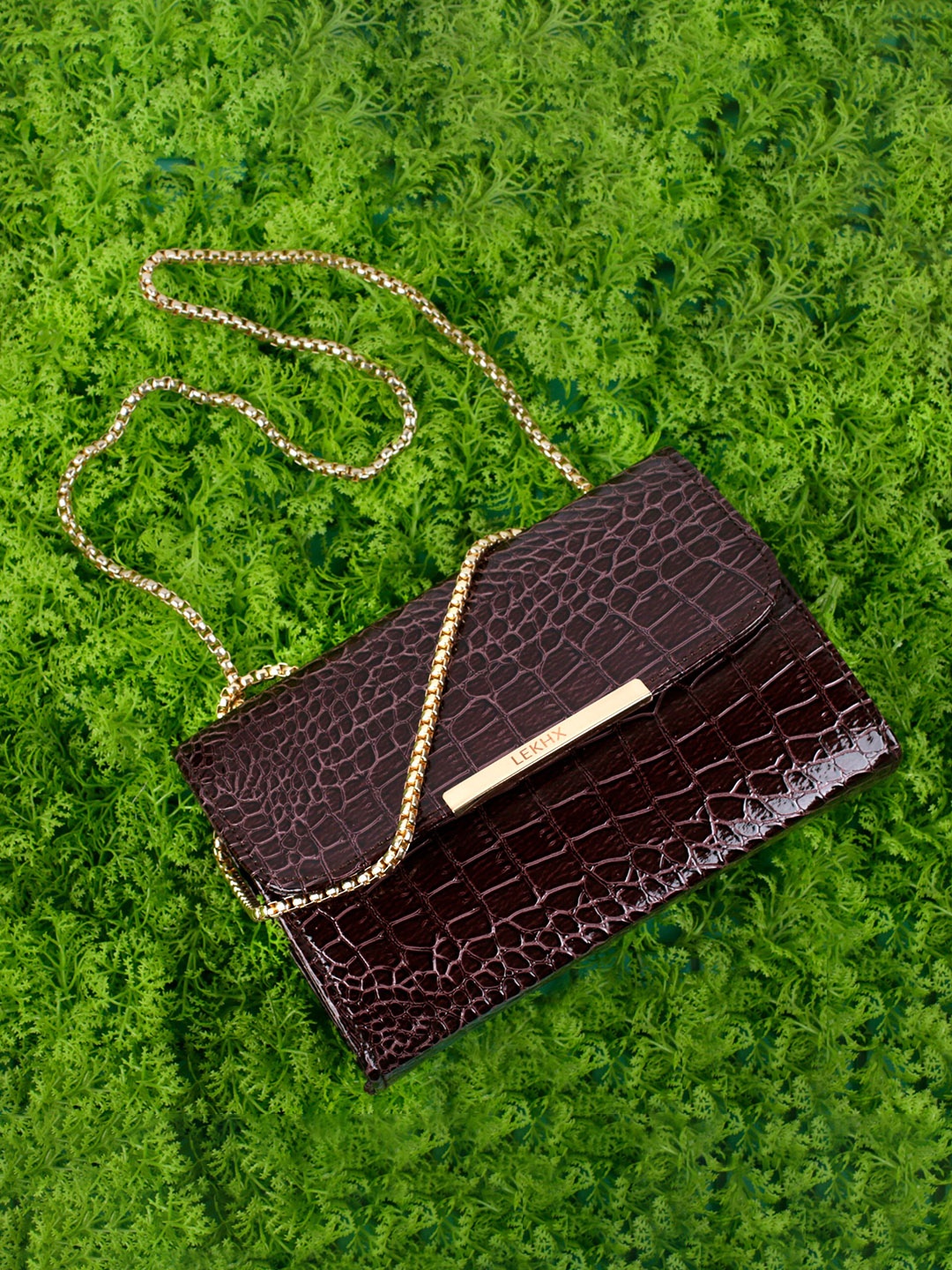 

LEKHX Brown Textured PU Structured Sling Bag