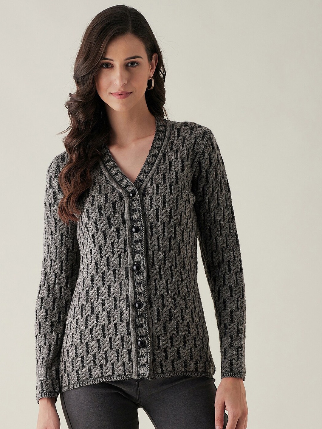 

RIVZA Women Grey Cable Knit Cardigan