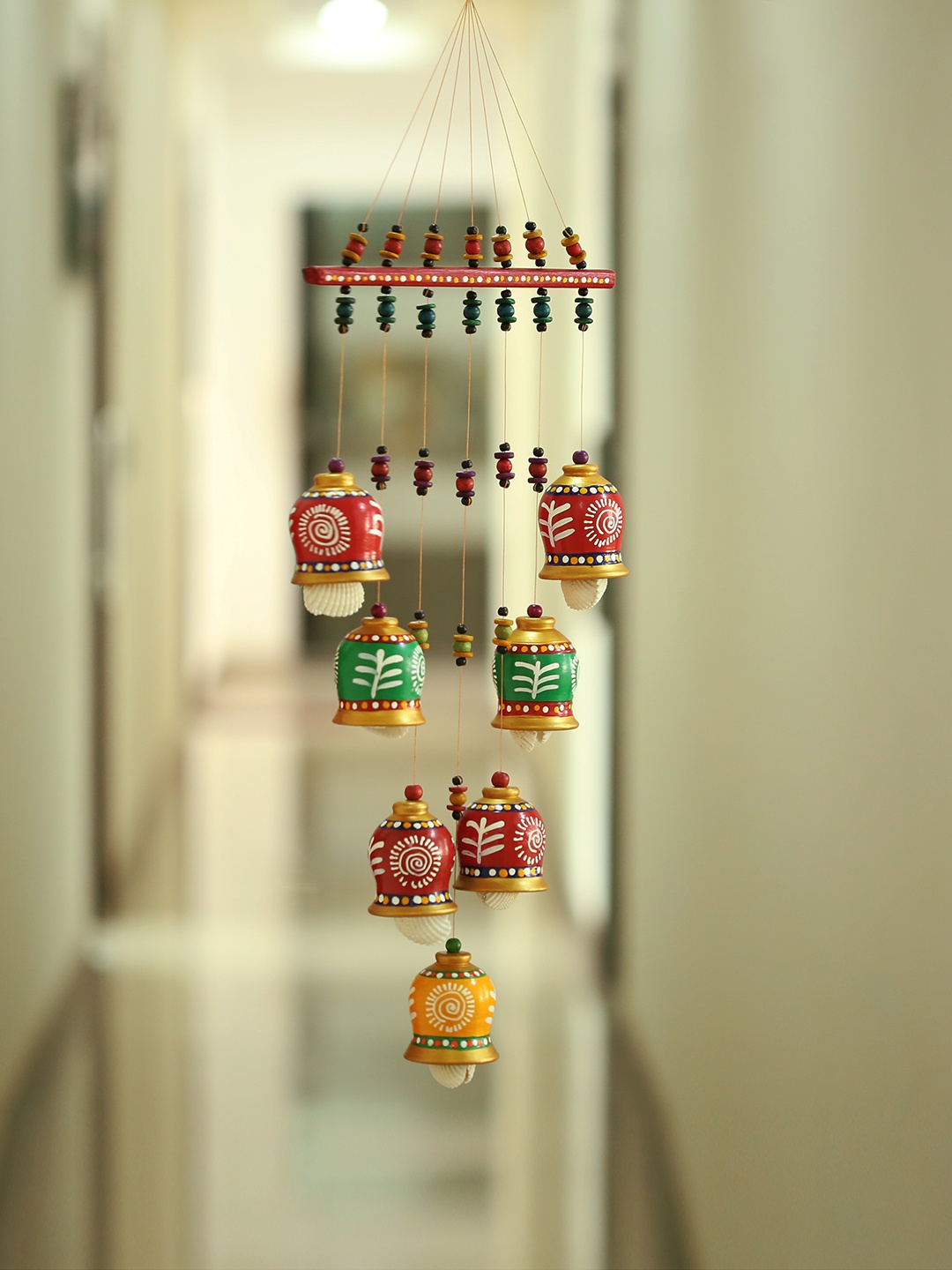 

ExclusiveLane Terracotta Handpainted Decorative Bell Hanging Windchimes, Multi