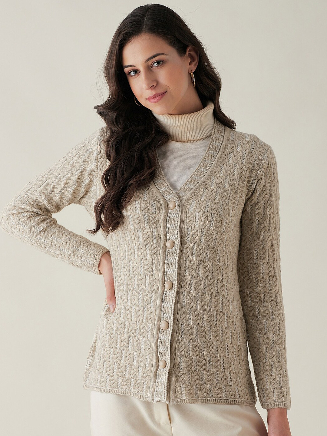 

RIVZA Women Camel Brown Cardigan