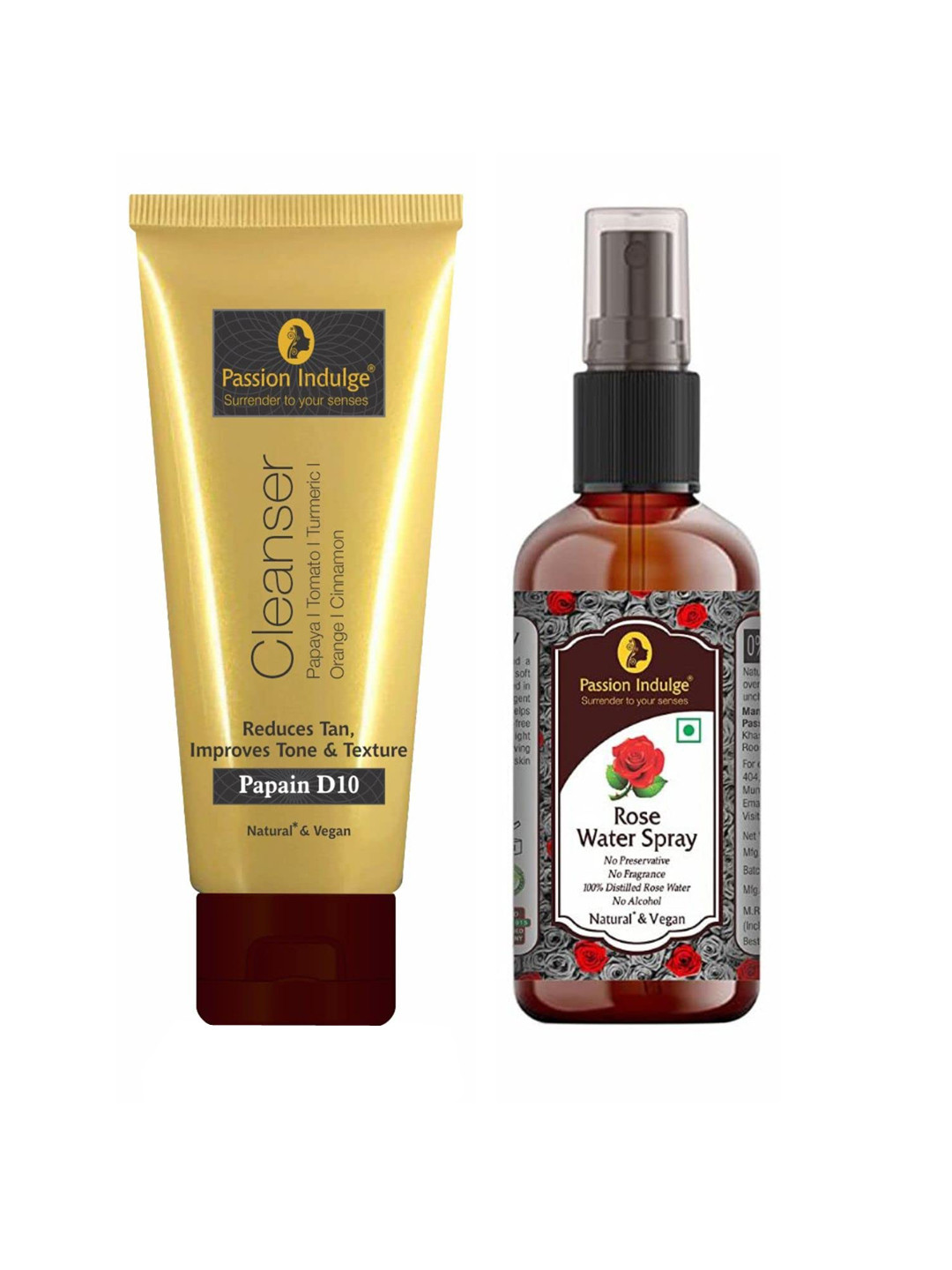 

Passion Indulge Papain D10 Cleanser 100ml & Rose Water 100ml, Off white