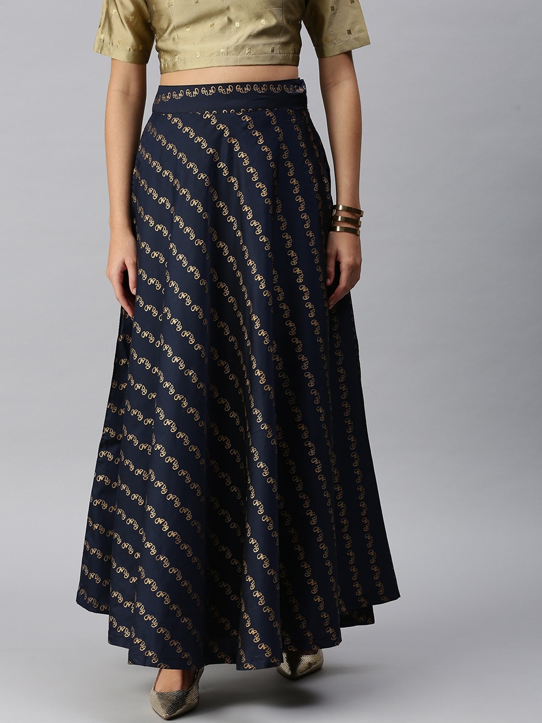 

De Moza Women Navy Blue Printed Flared Maxi Skirt