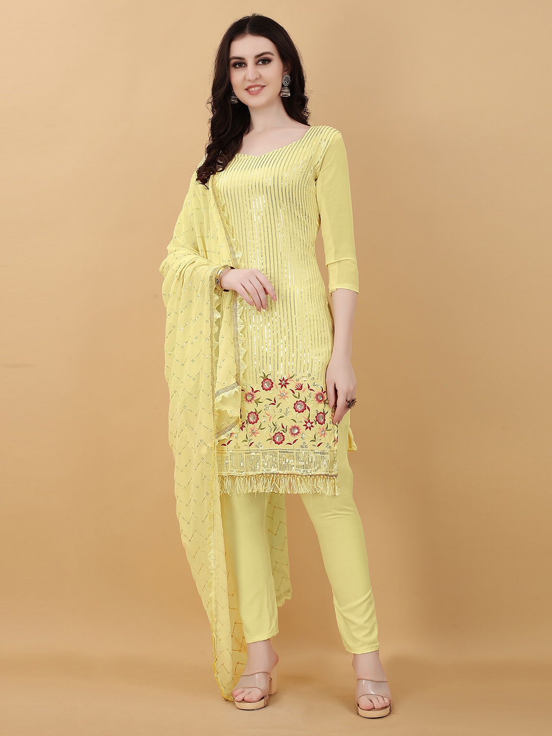 

APPLIX STYLE Yellow Embroidered Unstitched Dress Material