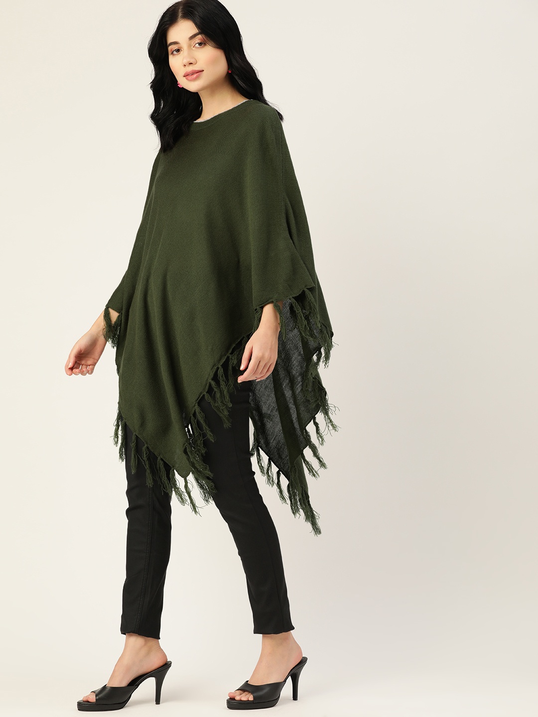 

DressBerry Women Olive Green Acrylic Longline Poncho
