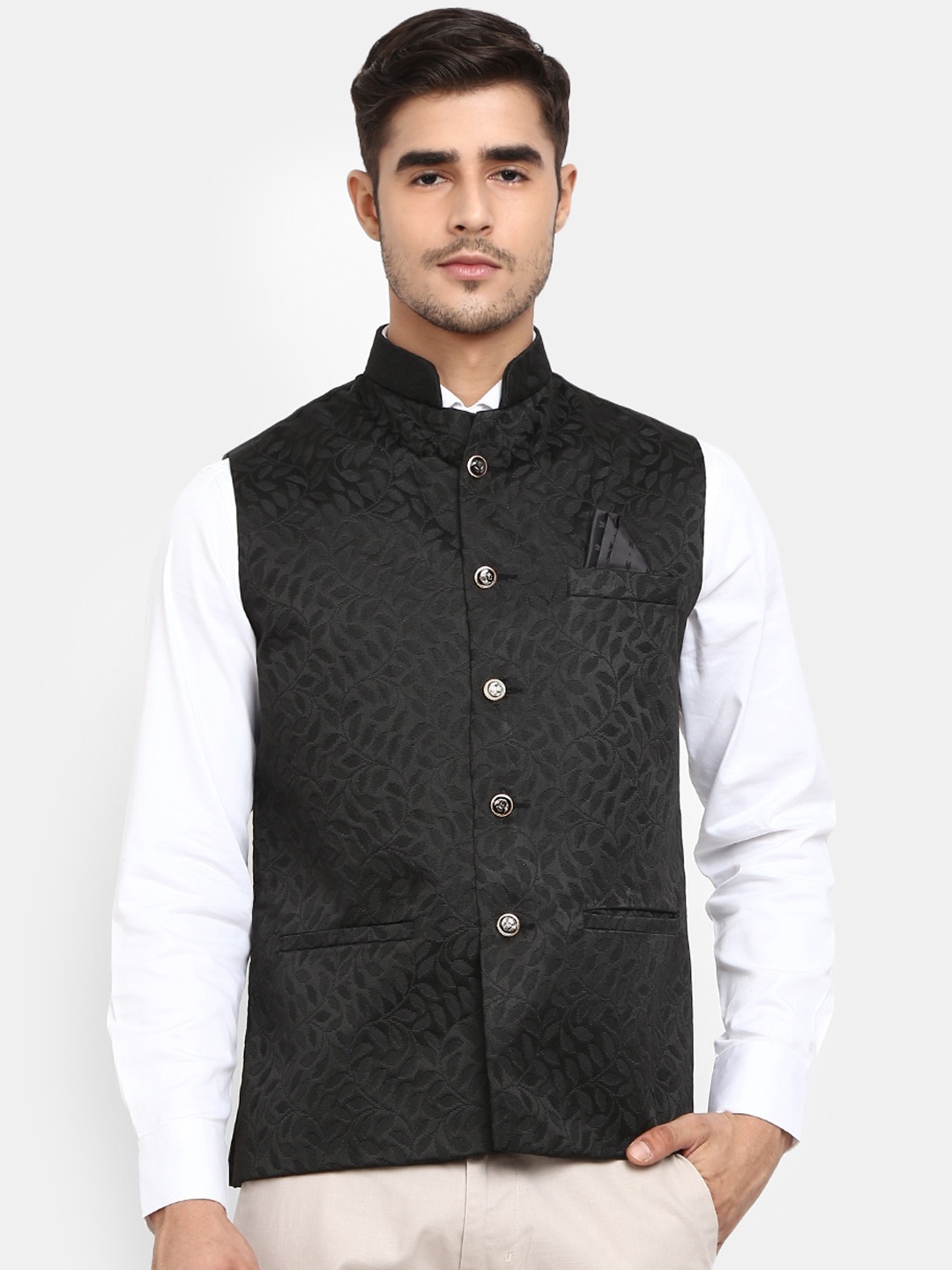 

V-Mart Men Black Self Design Nehru Jacket