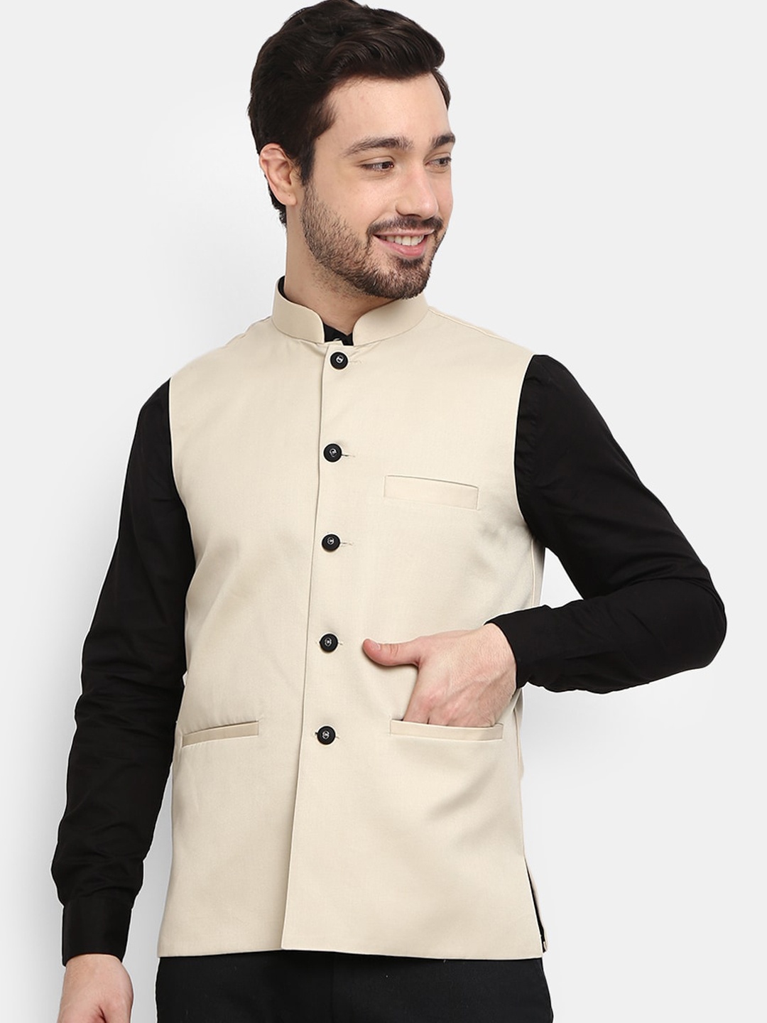 

V-Mart Men Cream-Colored Solid Nehru Jackets