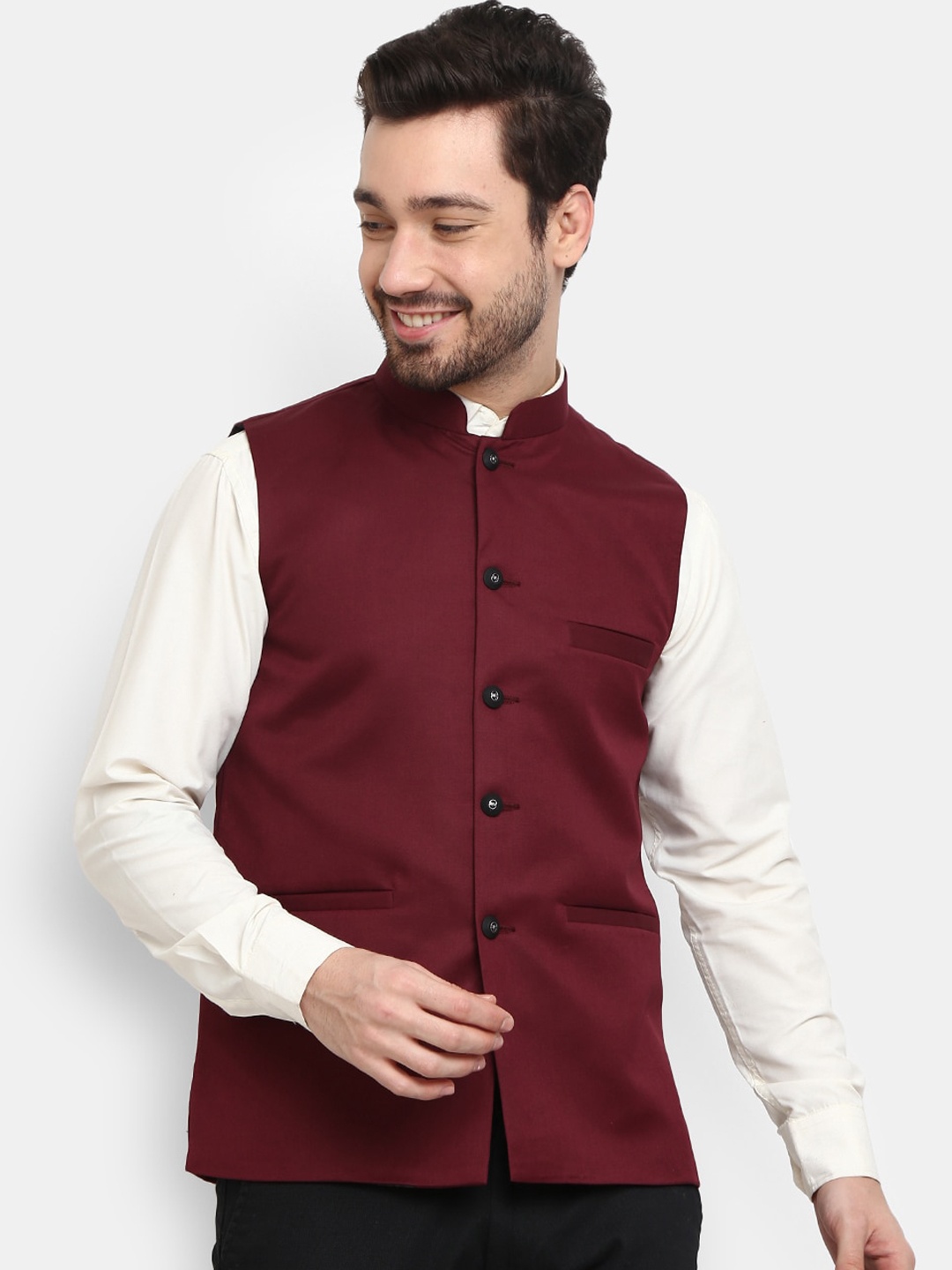 

V-Mart Men Maroon Solid Nehru Jacket