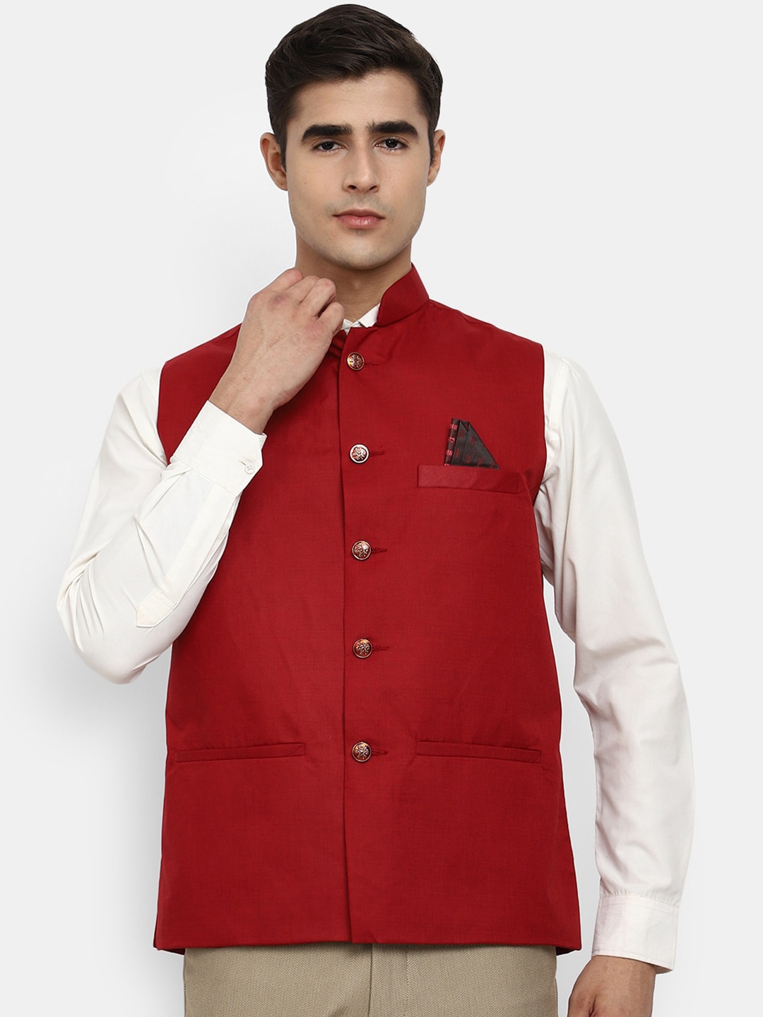 

V-Mart Men Maroon Woven Design Nehru Jacket