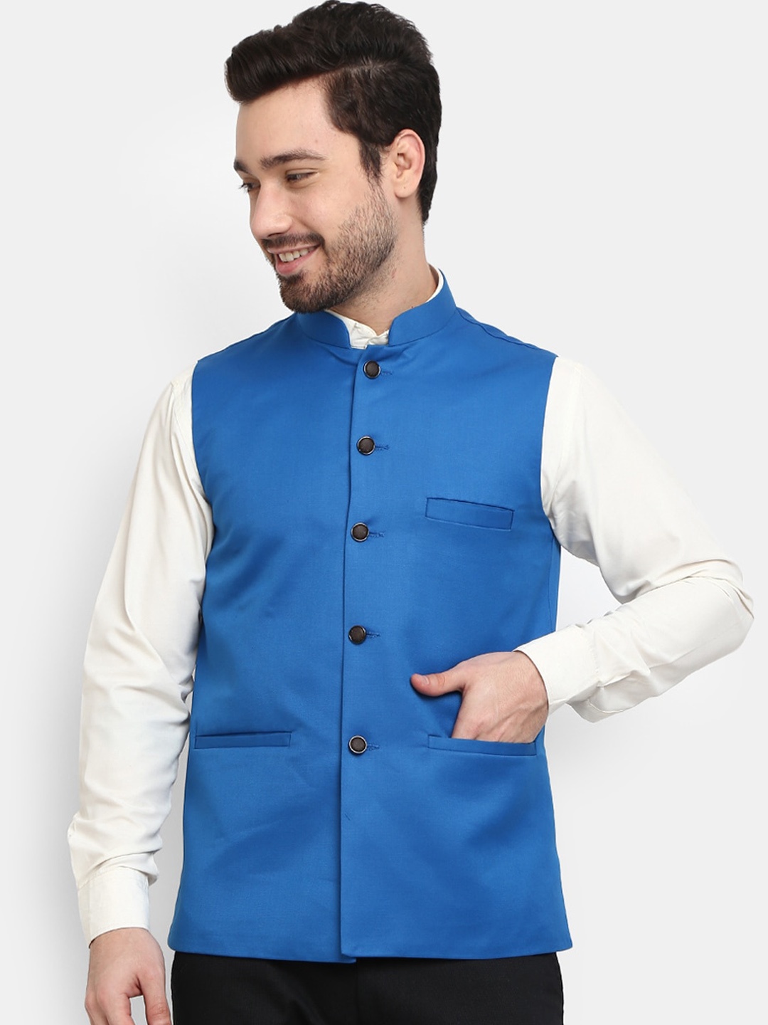 

V-Mart Men Blue Solid Nehru Jacket