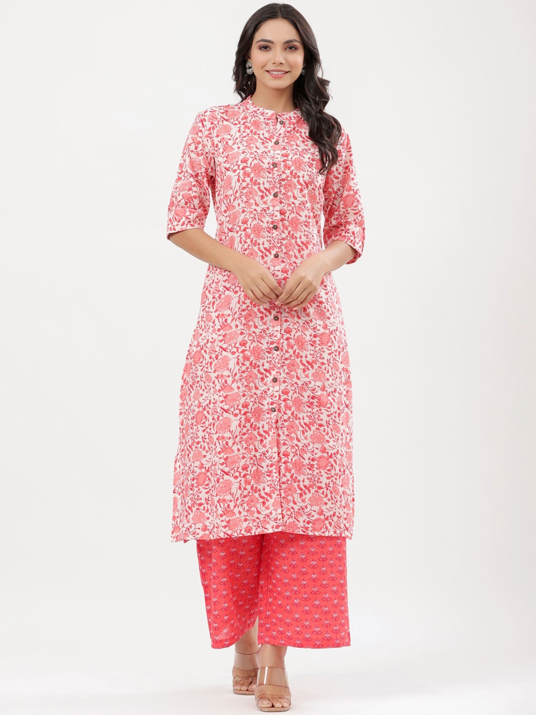 

mirari Women Pink Floral Printed Pure Cotton Kurta with Palazzos