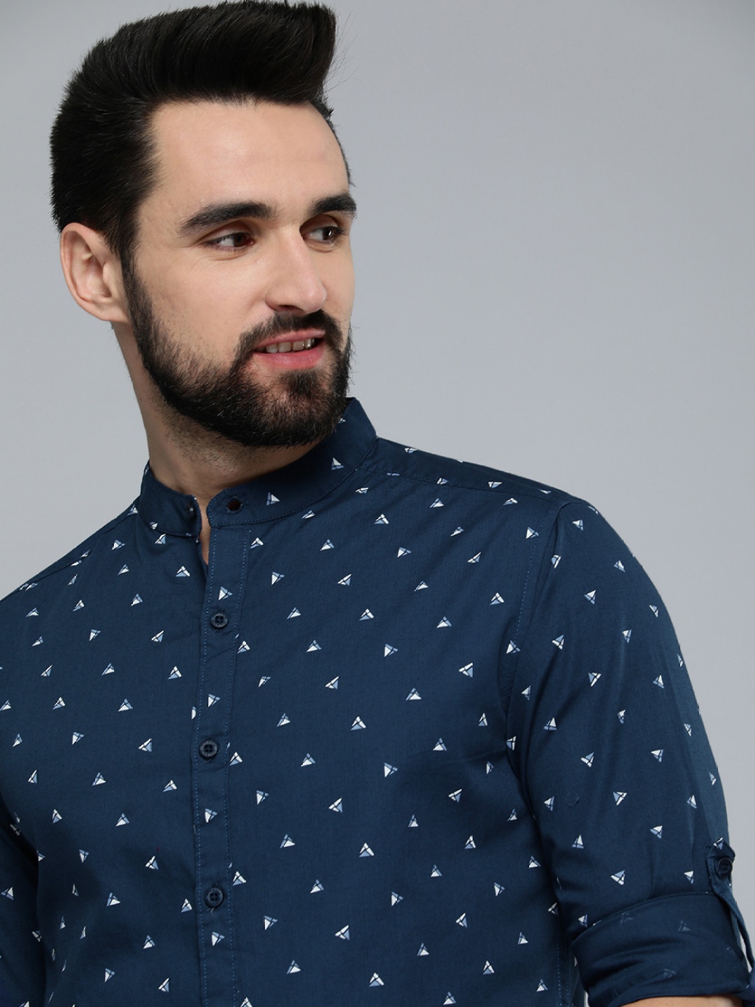 

HERE&NOW Men Navy Blue Slim Fit Printed Pure Cotton Casual Shirt