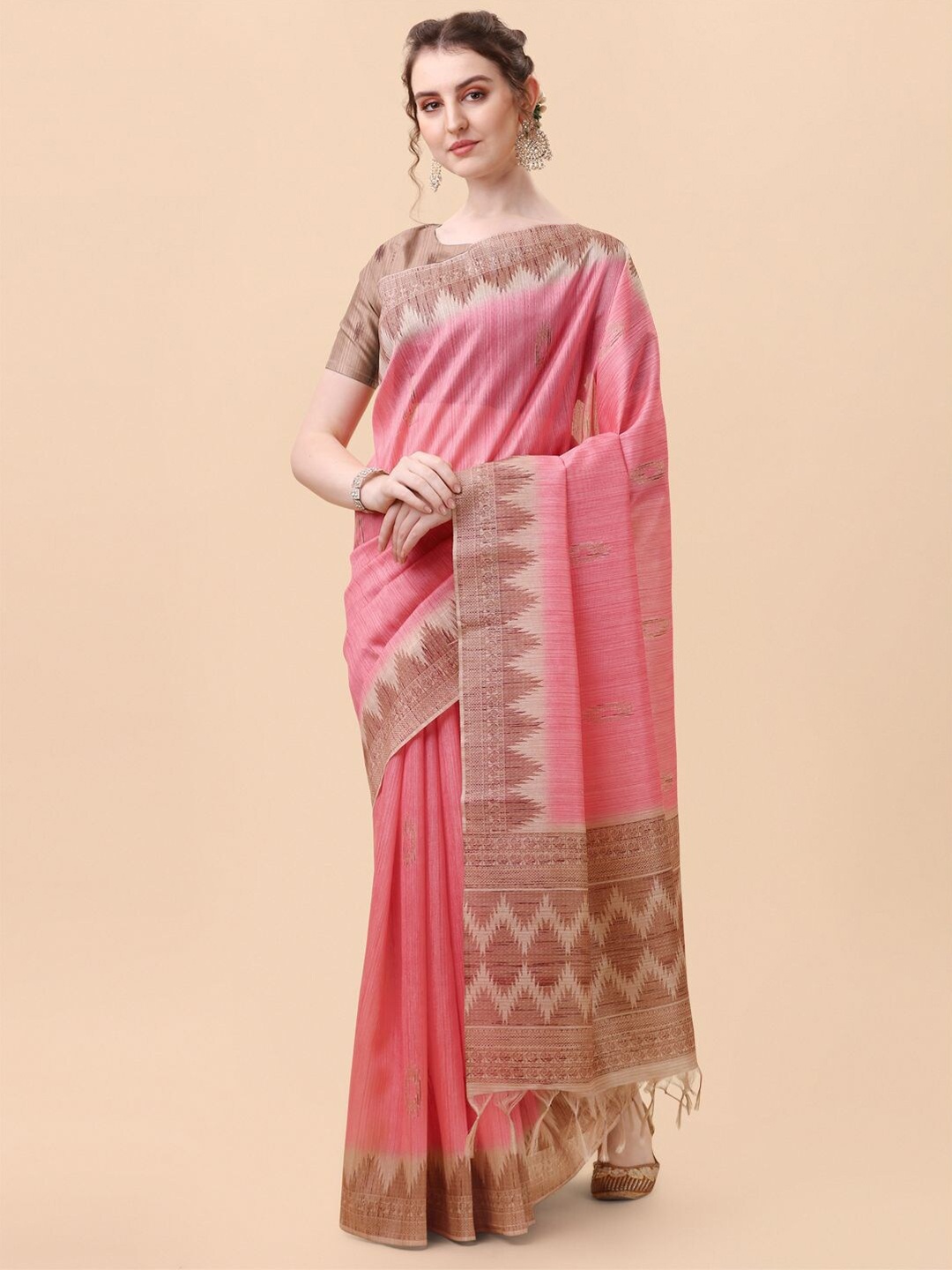 

Mitera Pink Woven Design Silk Blend Banarasi Saree