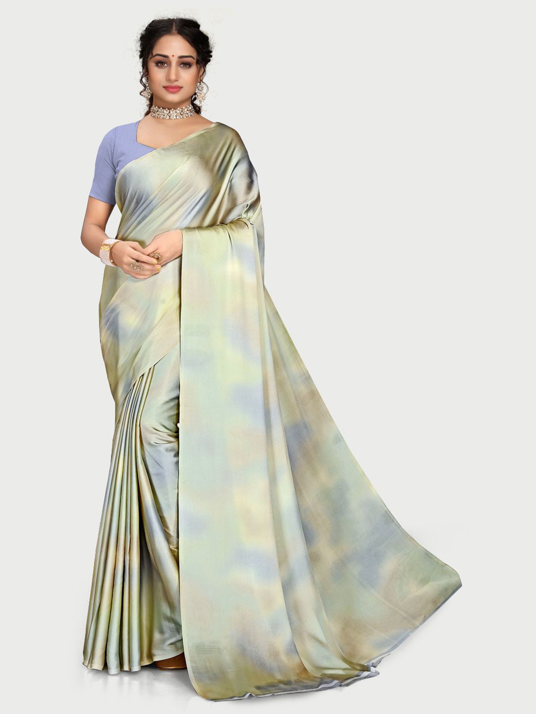

KALINI Grey & Purple Tie and Dye Pure Crepe Saree