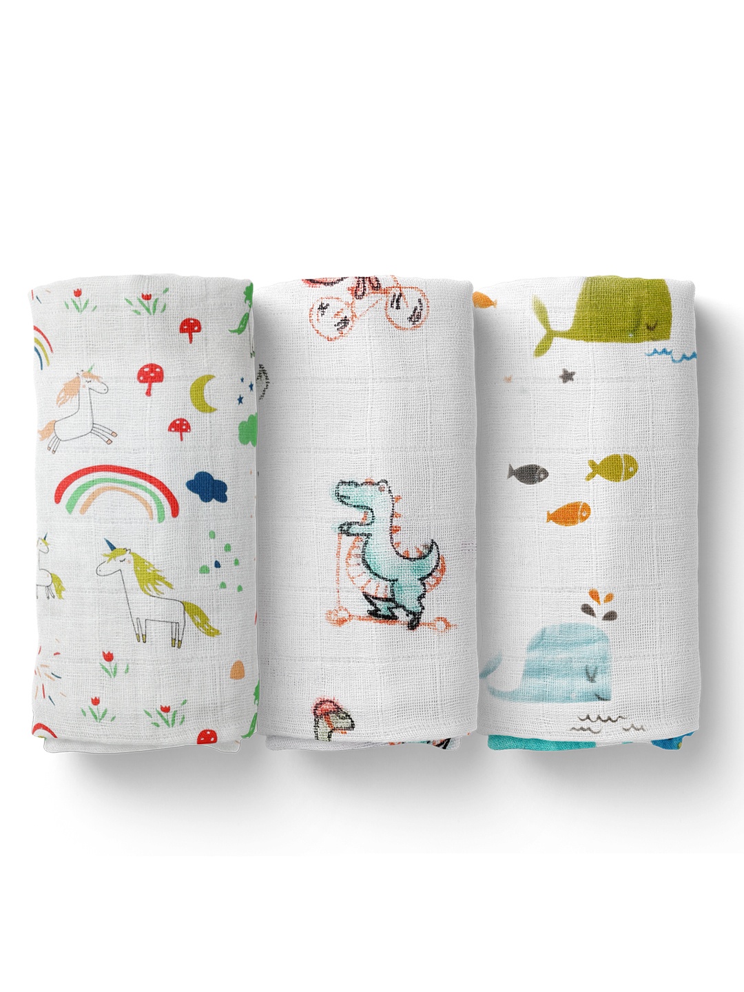 

Moms Home Kids Pack Of 3 Organic Cotton Baby Muslin Swaddle Unicorn, White
