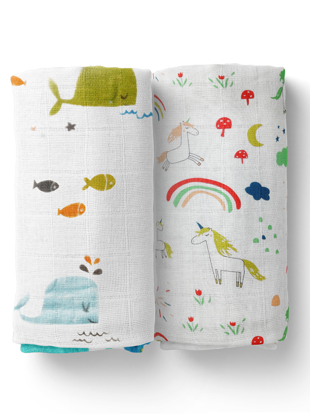

Moms Home Kids Pack Of 2 White & Blue Organic Cotton Baby Muslin Swaddle Unicorn