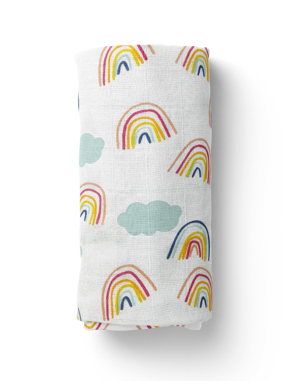 

Moms Home Infant Rainbow Design Organic Cotton Muslin Swaddle 100 x 100 cm, White