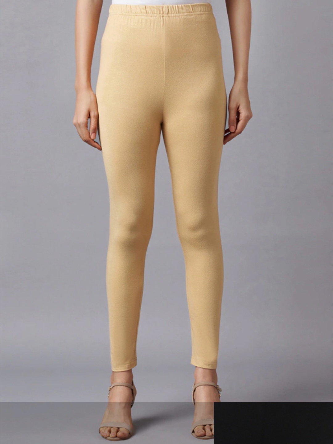 

KEX Women Pack Of 2 Beige & Black Solid Ankle-Length Cotton Leggings
