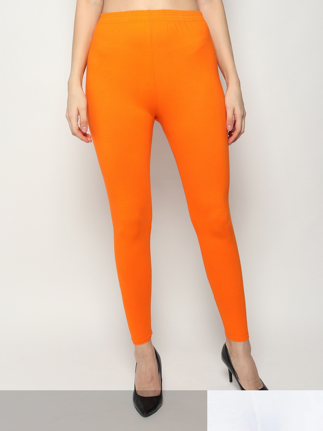 

KEX Women Pack Of 2 Orange & White Solid Ankle Length Leggings