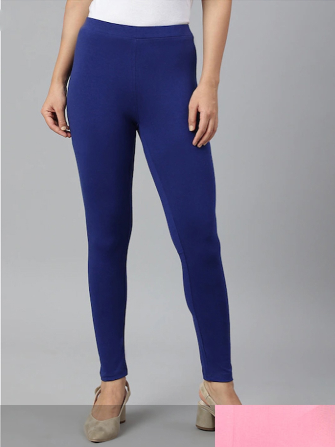 

KEX Women Pack Of 2 Blue & Pink Solid Cotton Ankle-Length Leggings